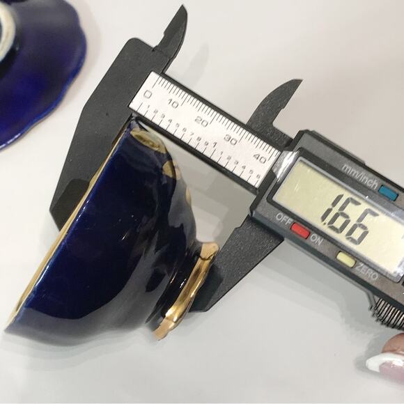 Reichenbach Geschenke Three Tea Cup Plate Set Echt Kobalt Gold Filigree Mocha - Picture 14 of 15